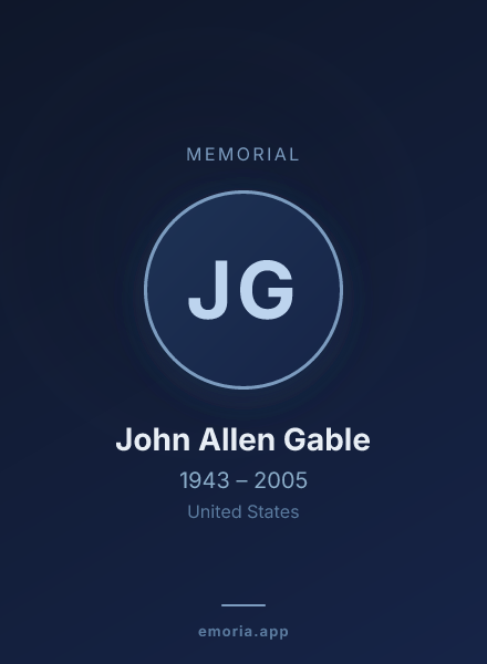 Memorial portrait of John Allen Gable