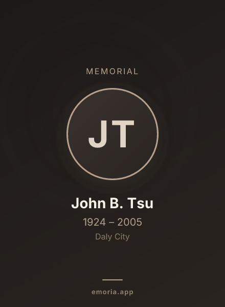 Memorial portrait of John B. Tsu