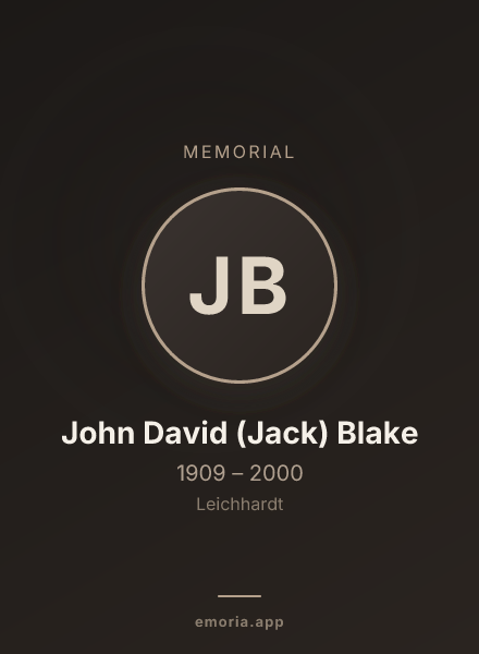 Memorial portrait of John David (Jack) Blake