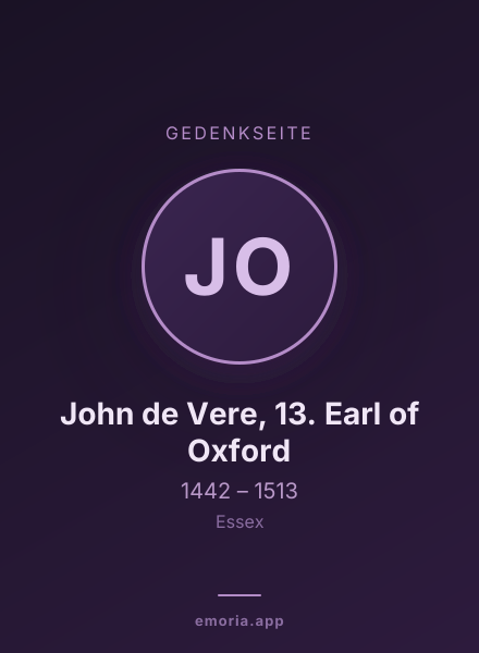 Gedenkportrait von John de Vere, 13. Earl of Oxford