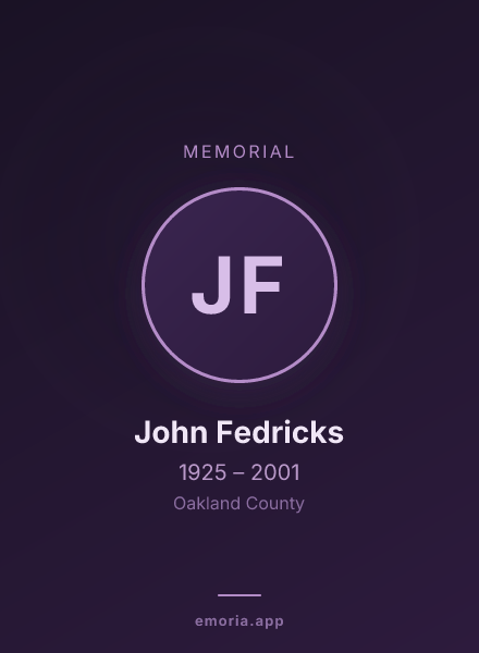 Memorial portrait of John Fedricks