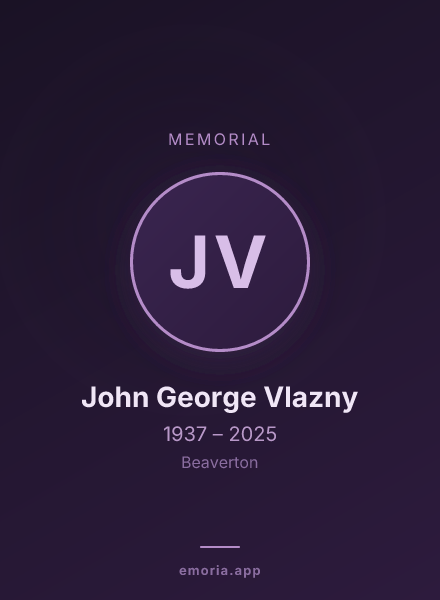 Memorial portrait of John George Vlazny