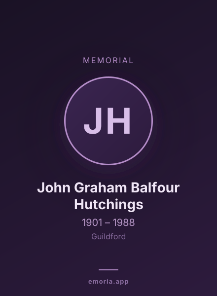 Memorial portrait of John Graham Balfour Hutchings