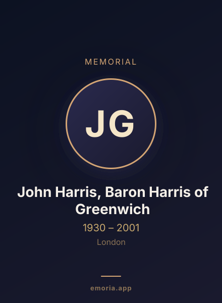 Memorial portrait of John Harris, Baron Harris of Greenwich
