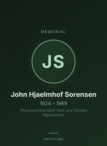 Memorial portrait of John Hjaelmhof Sorensen