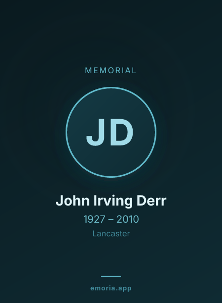 Memorial portrait of John Irving Derr