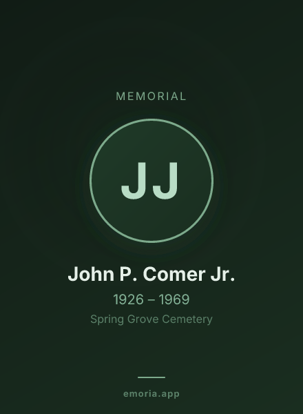 Memorial portrait of John P. Comer Jr.