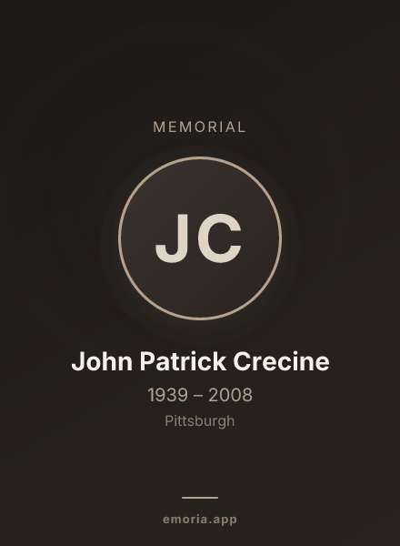 Memorial portrait of John Patrick Crecine