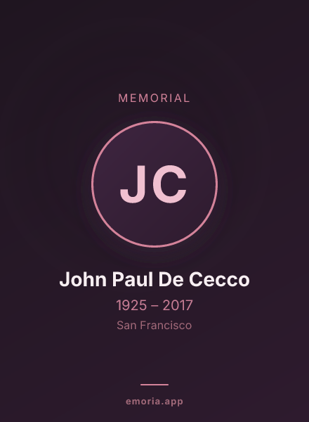 Memorial portrait of John Paul De Cecco