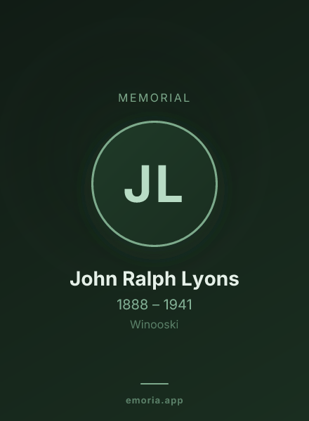Memorial portrait of John Ralph Lyons