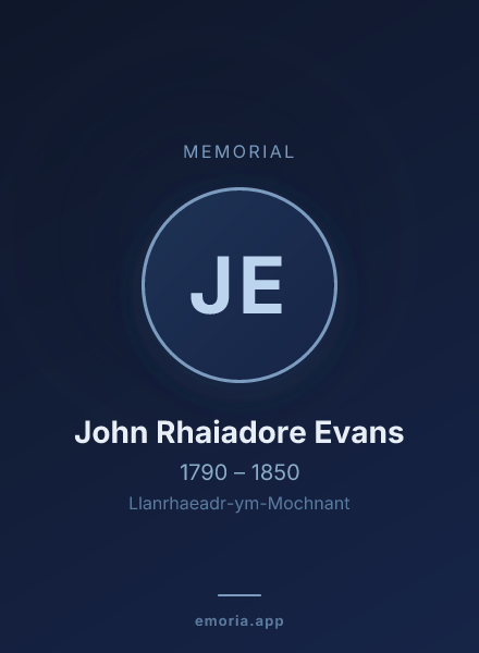 Memorial portrait of John Rhaiadore Evans