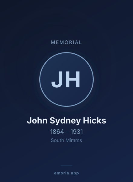 Memorial portrait of John Sydney Hicks
