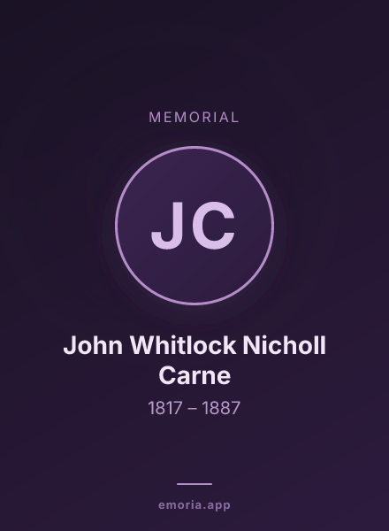 Memorial portrait of John Whitlock Nicholl Carne
