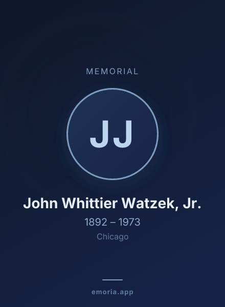 Memorial portrait of John Whittier Watzek, Jr.
