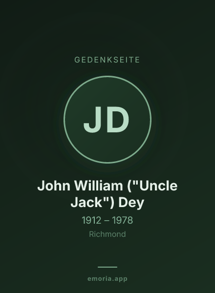 Gedenkportrait von John William ("Uncle Jack") Dey