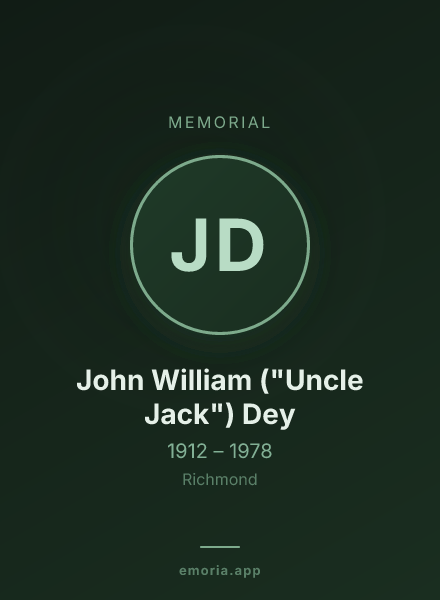 Memorial portrait of John William ("Uncle Jack") Dey