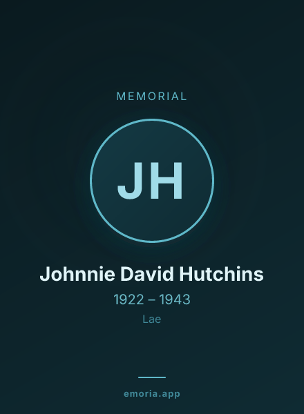 Memorial portrait of Johnnie David Hutchins