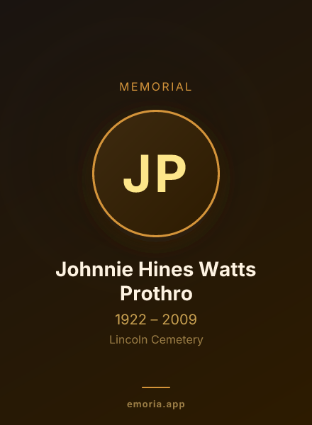 Memorial portrait of Johnnie Hines Watts Prothro