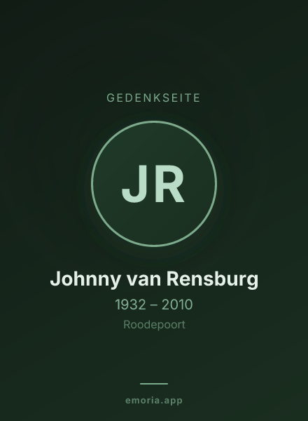 Gedenkportrait von Johnny van Rensburg