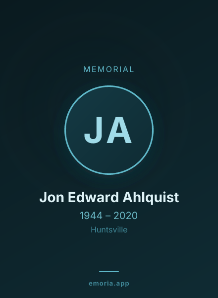 Memorial portrait of Jon Edward Ahlquist