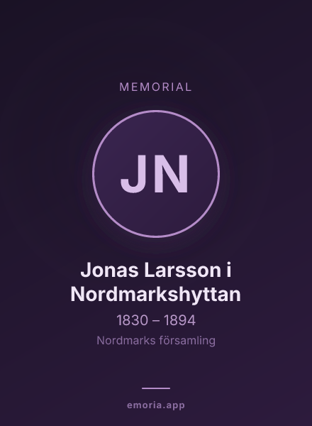 Memorial portrait of Jonas Larsson i Nordmarkshyttan