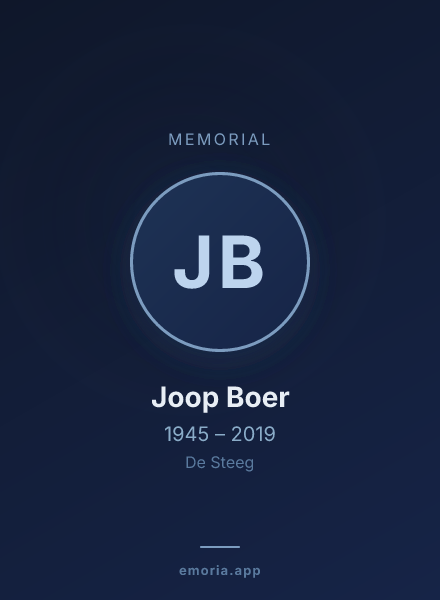 Memorial portrait of Joop Boer