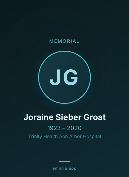 Memorial portrait of Joraine Sieber Groat