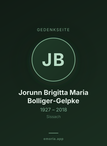 Gedenkportrait von Jorunn Brigitta Maria Bolliger-Gelpke