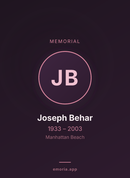 Memorial portrait of Joseph Behar