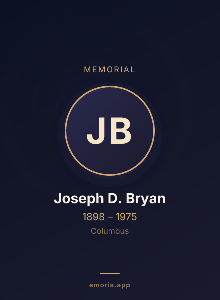 Memorial portrait of Joseph D. Bryan
