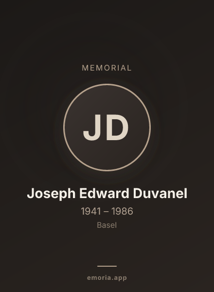 Memorial portrait of Joseph Edward Duvanel