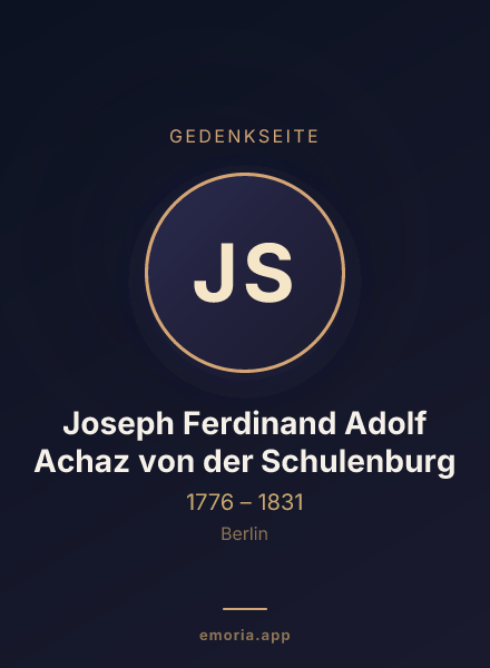 Gedenkportrait von Joseph Ferdinand Adolf Achaz von der Schulenburg