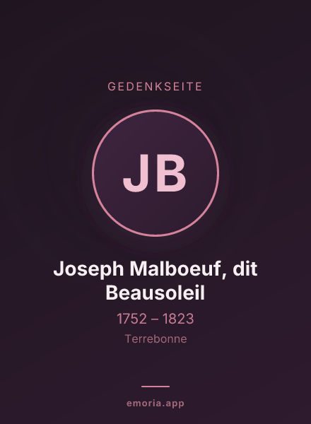 Gedenkportrait von Joseph Malboeuf, dit Beausoleil
