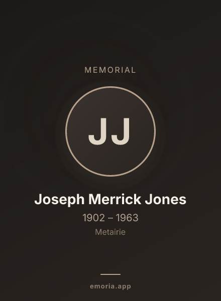 Memorial portrait of Joseph Merrick Jones