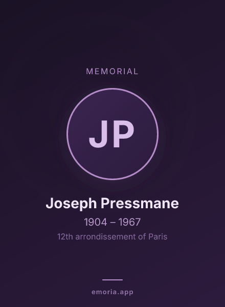 Memorial portrait of Joseph Pressmane