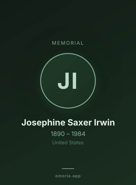 Memorial portrait of Josephine Saxer Irwin
