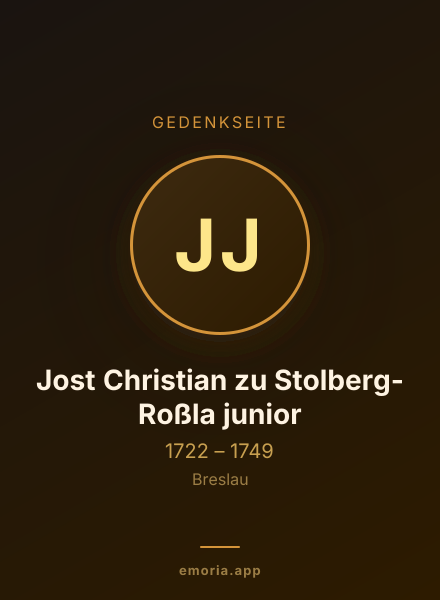 Gedenkportrait von Jost Christian zu Stolberg-Roßla junior