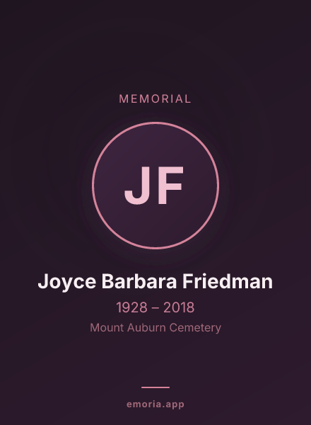 Memorial portrait of Joyce Barbara Friedman