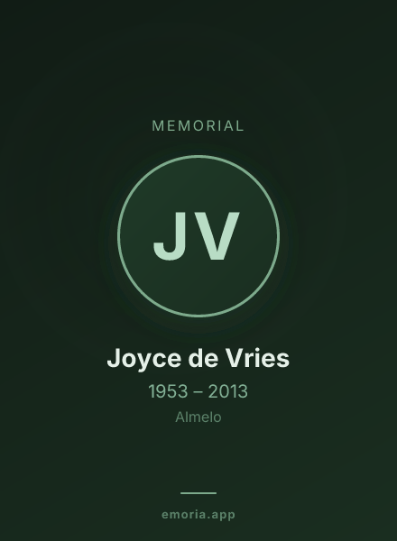 Memorial portrait of Joyce de Vries