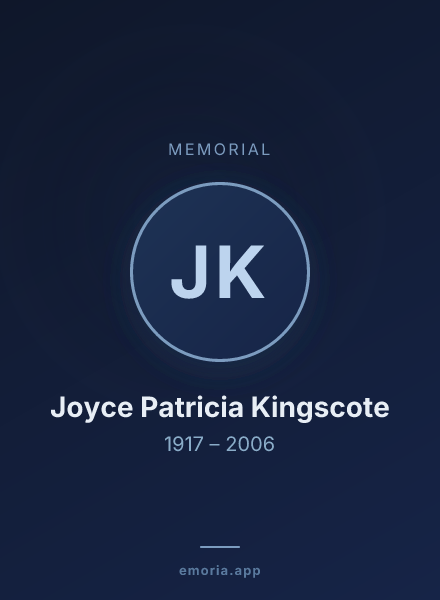 Memorial portrait of Joyce Patricia Kingscote