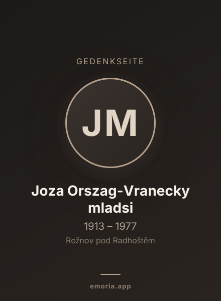 Gedenkportrait von Joza Orszag-Vranecky mladsi