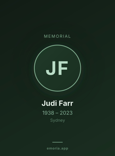 Memorial portrait of Judi Farr