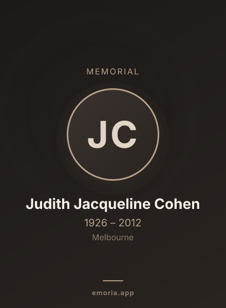 Memorial portrait of Judith Jacqueline Cohen