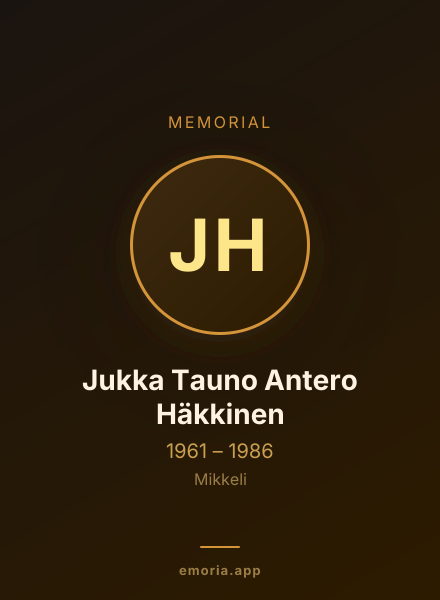 Memorial portrait of Jukka Tauno Antero Häkkinen