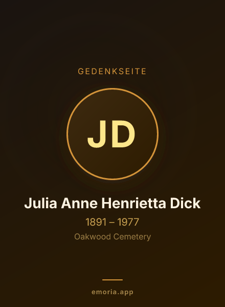 Gedenkportrait von Julia Anne Henrietta Dick