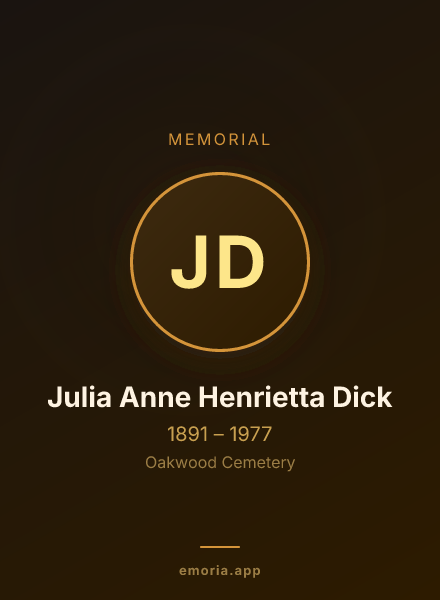 Memorial portrait of Julia Anne Henrietta Dick