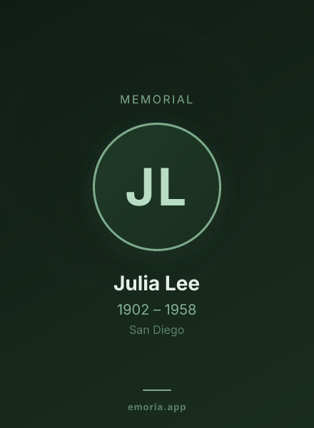 Memorial portrait of Julia Lee