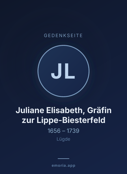 Gedenkportrait von Juliane Elisabeth, Gräfin zur Lippe-Biesterfeld