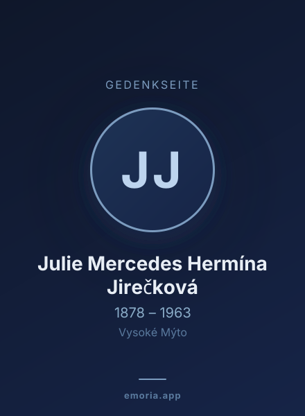 Gedenkportrait von Julie Mercedes Hermína Jirečková