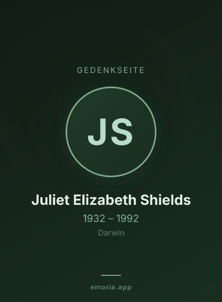 Gedenkportrait von Juliet Elizabeth Shields
